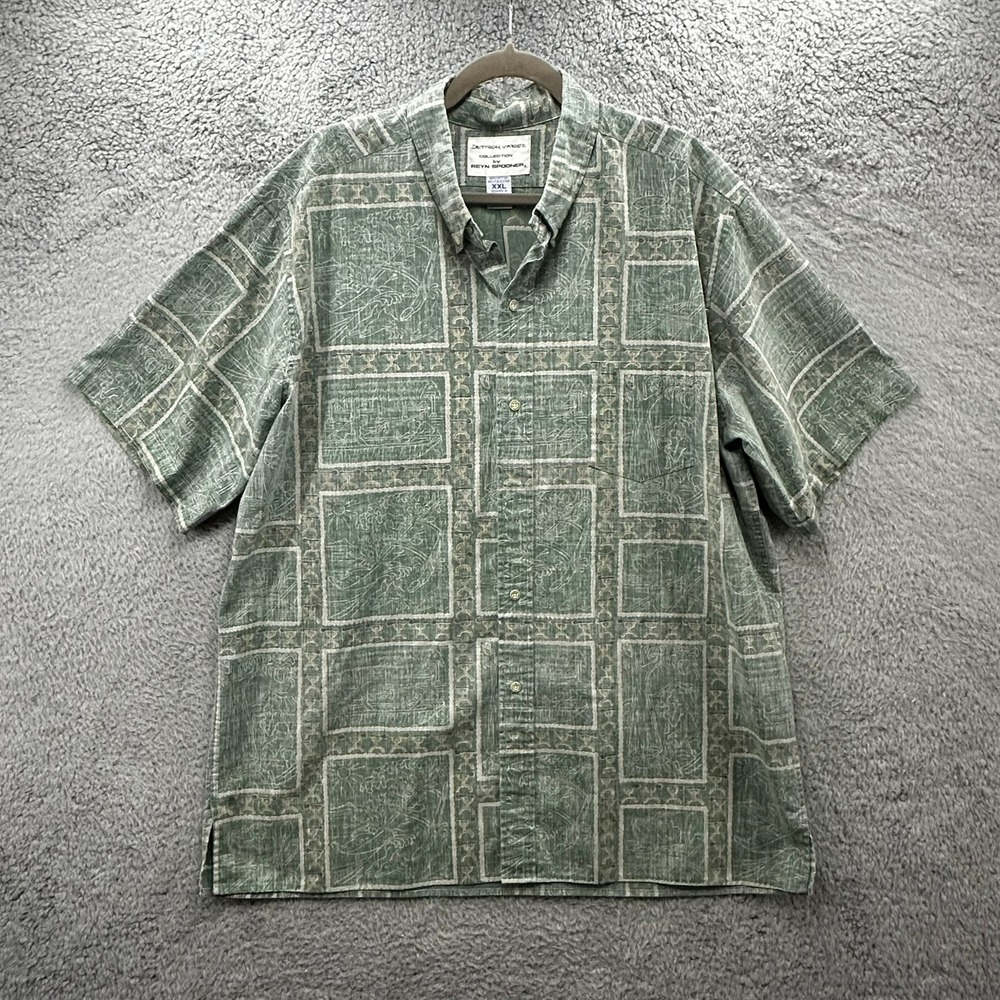 Reyn Spooner Dietrich Varez Men's 2XL Hawaiian Shirt Green Block Print Cotton